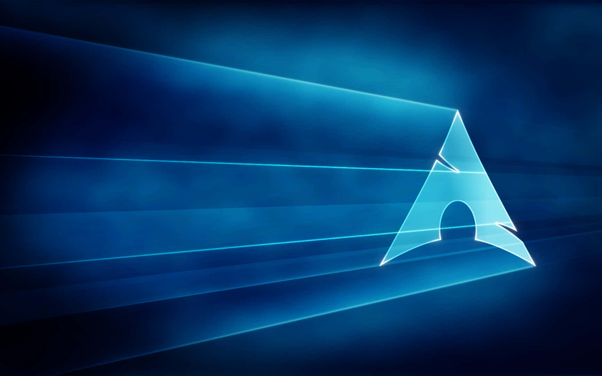 Picture of Archlinux logo with blue light shining out of it for dramatic effect.