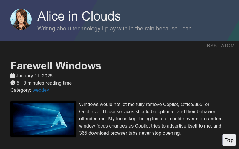 Screenshot of this blog's homepage