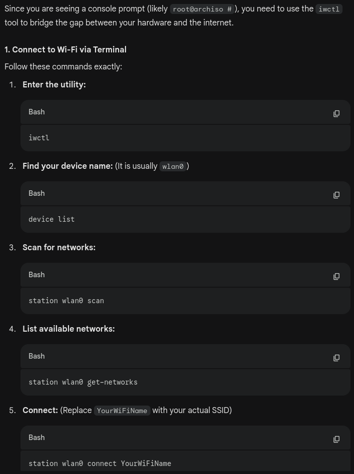 Gemini helps me connect to wifi in terminal