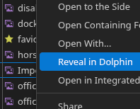 Reveal in Dolphin prompt in context menu highlighted